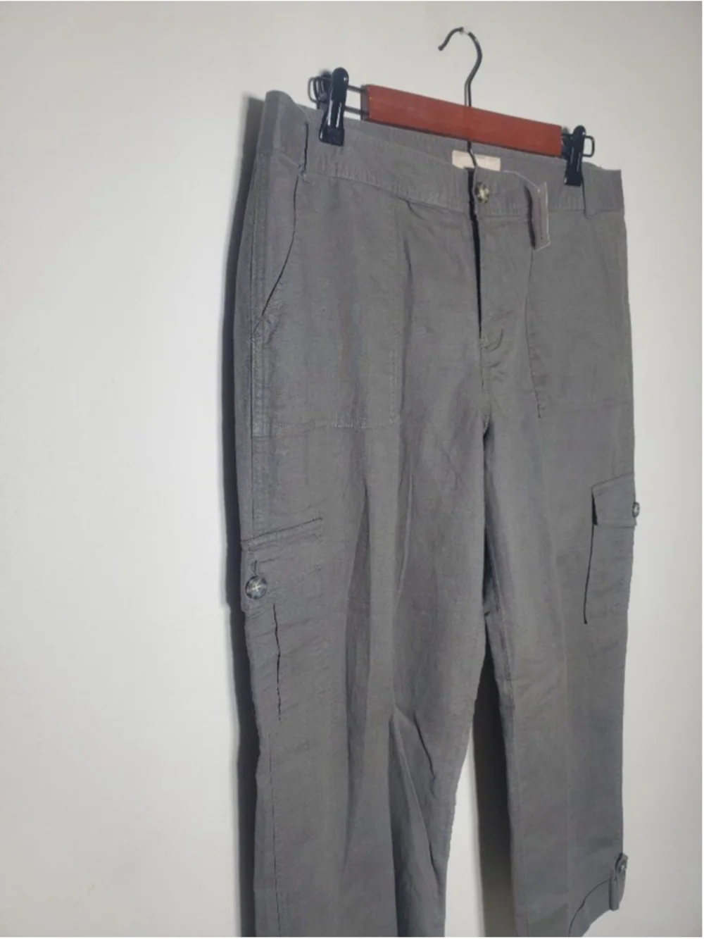 Banana Republic Martin Cargo Utility Pants Olive Green Linen Cotton Size 12 NWT
